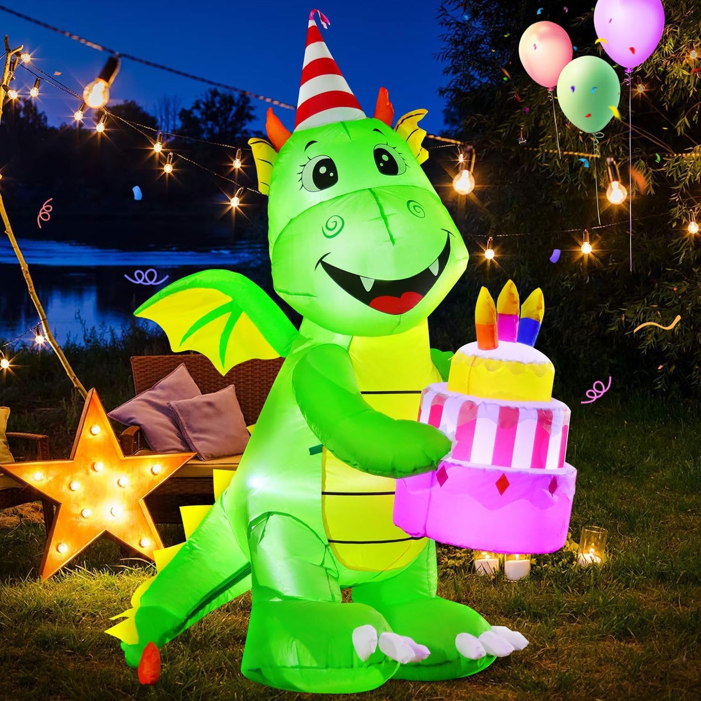 6FT Inflatables Birthday Dinosaur Cake Outdoor Decorations