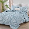 WONGS BEDDING Botanical Quilt Set King Size - Lightweight Aqua