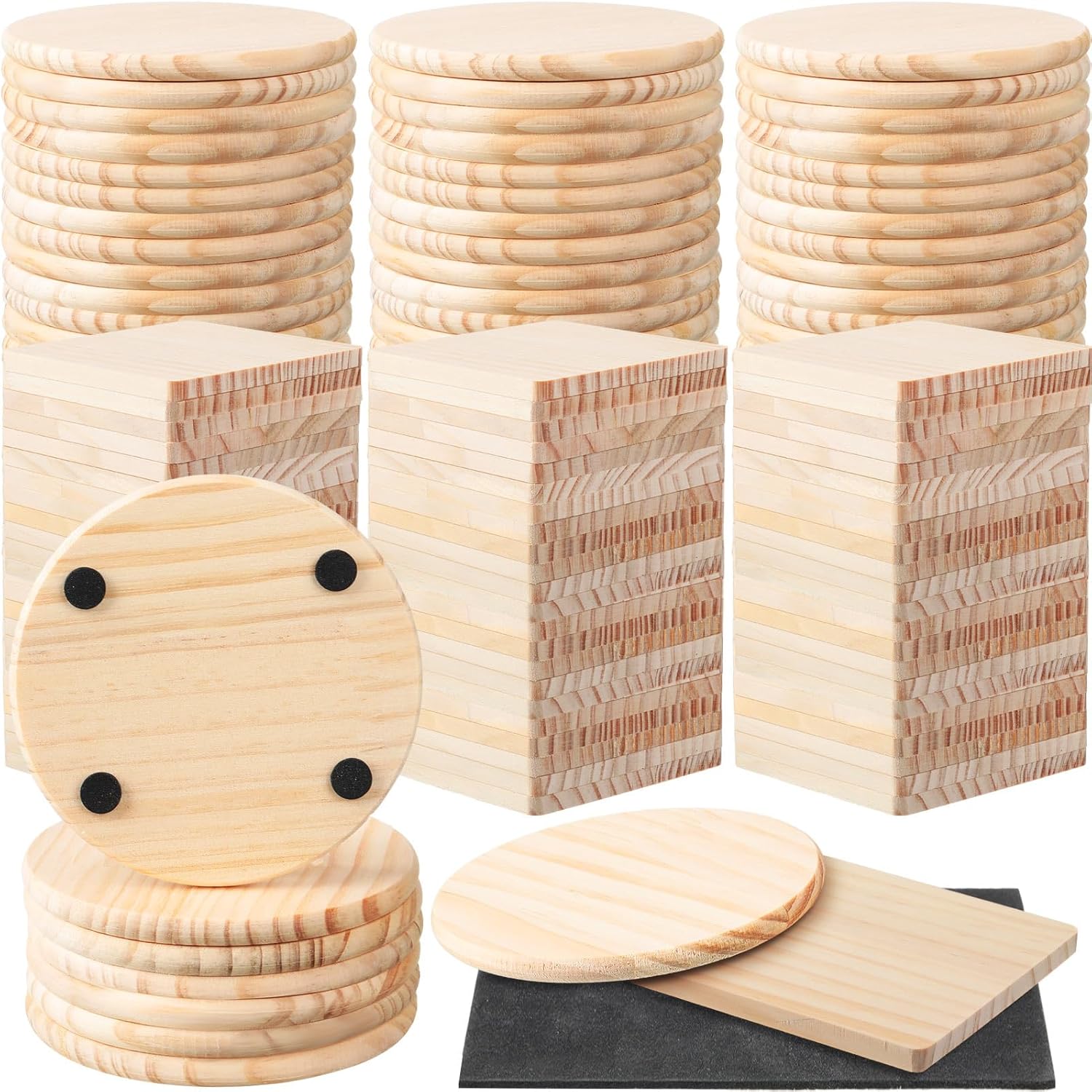 Unfinished Wood Coasters for Crafts - 96 Pcs 4 Inch Set