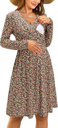 Womens V-Neck Maternity Nursing Dress with Pockets - Floral Comfort