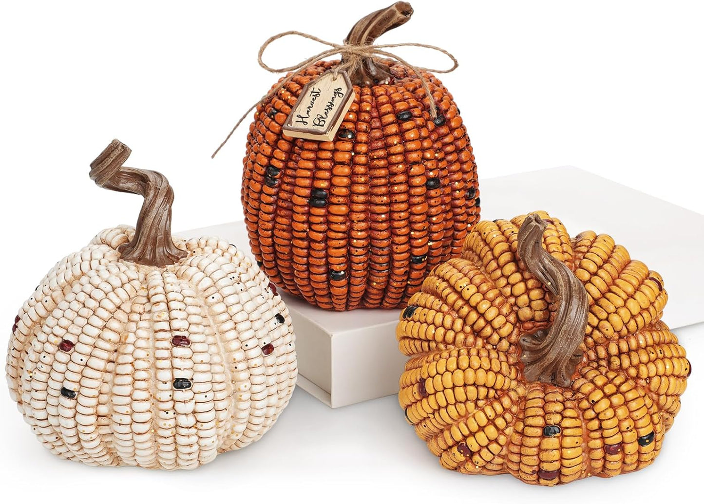 Briful 3PCS Fall Decorative Corn Pumpkin Set for Autumn Decor