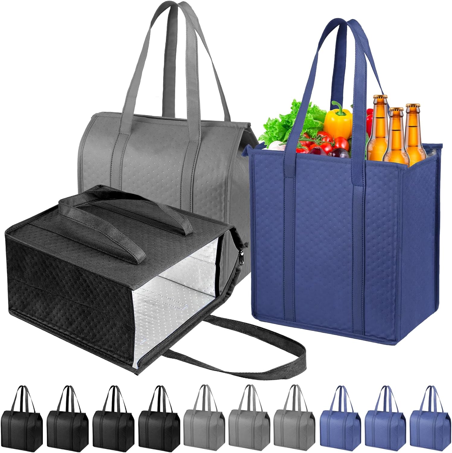 Insulated Grocery Bags with Zippered Top for Frozen Food