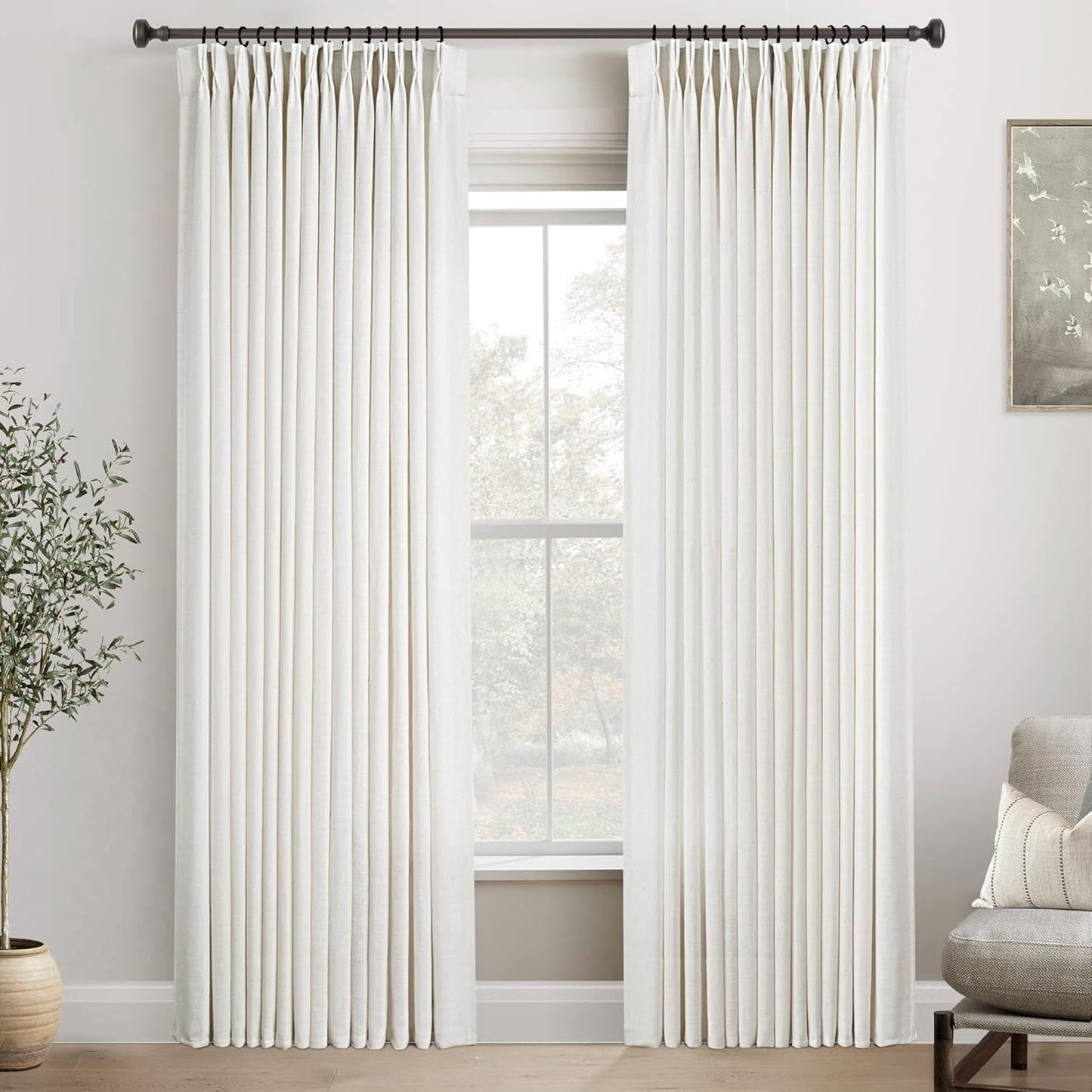 Pinch Pleated Linen Curtains 108in Long for Living Room Decor