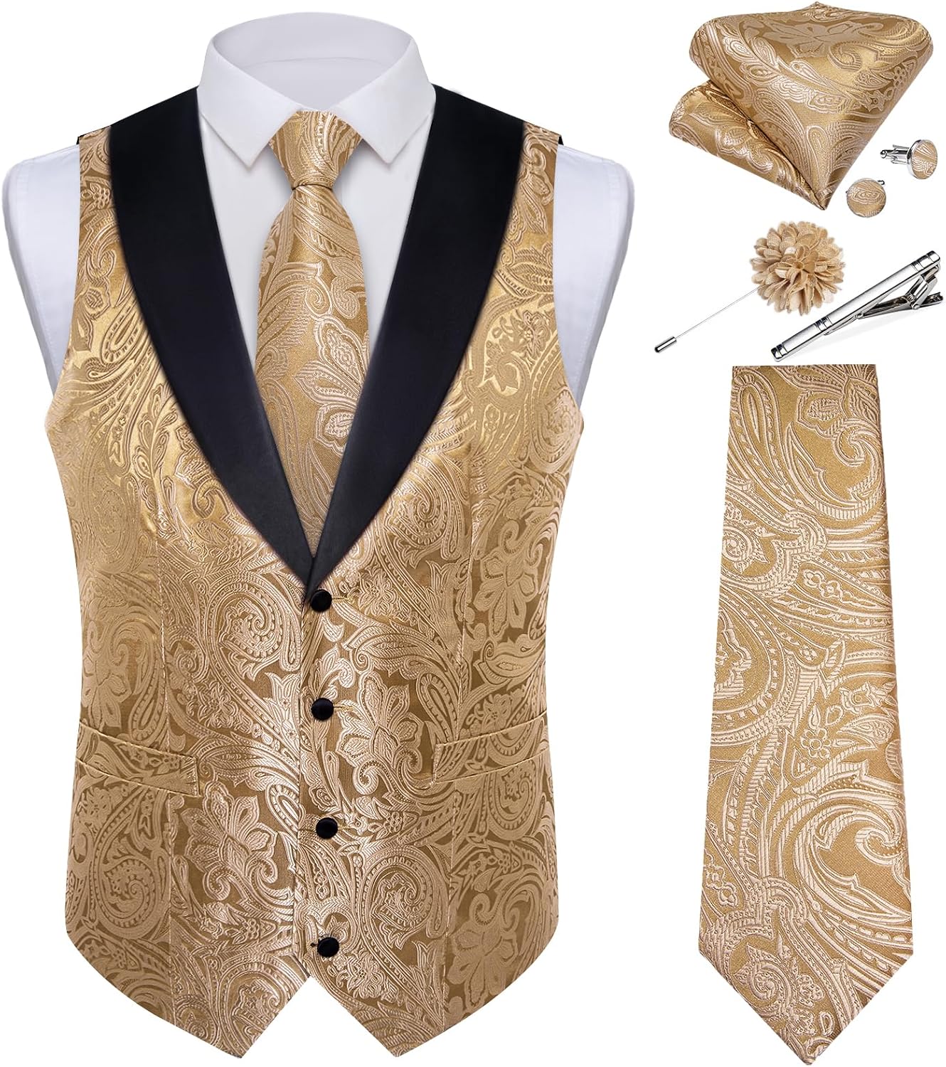 DiBanGu Mens Paisley Suit Vest Set for Formal Occasions