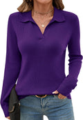 Romanstii Women's Knitted Collared Sweater V-Neck Polo