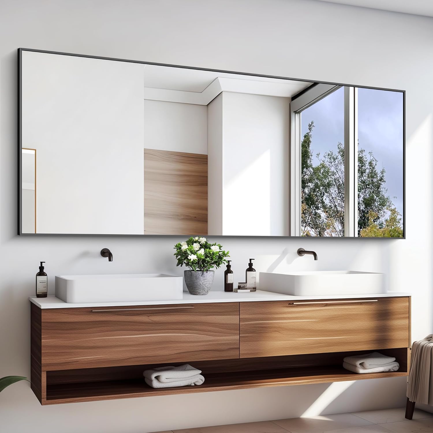 KOCUUY 72x30 Inch Large Black Wall Mounted Mirror for Home