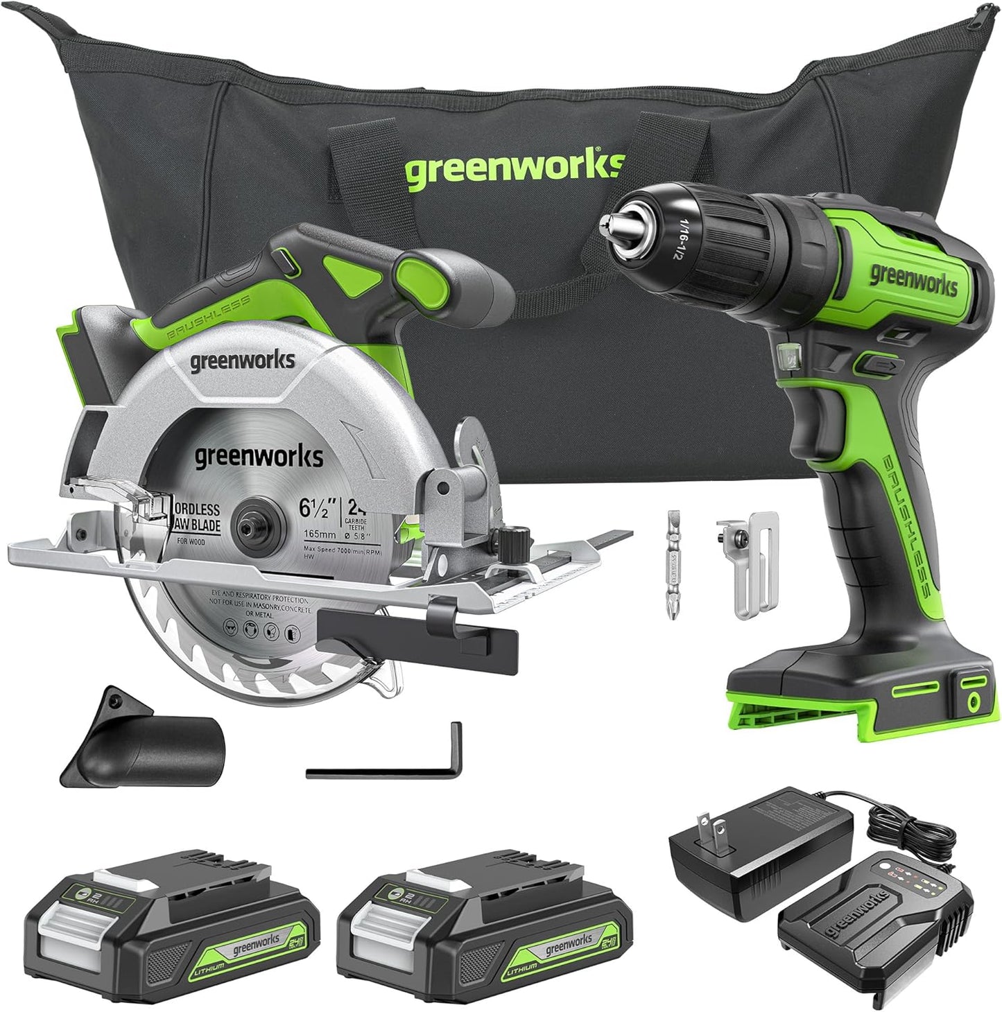 Greenworks 24V Brushless Cordless Drill and Circular Saw Combo