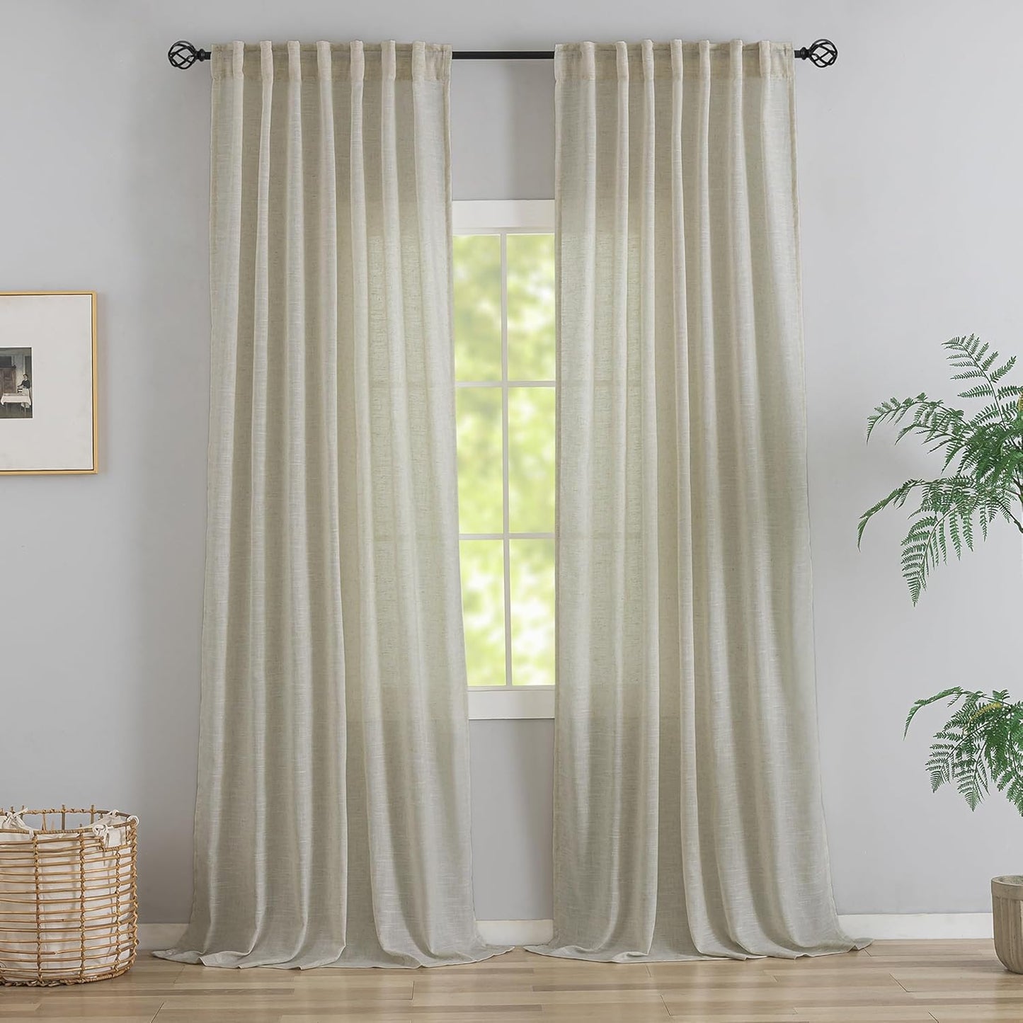 120 Inches Extra Long Linen Curtains for Living Room - 2 Panels