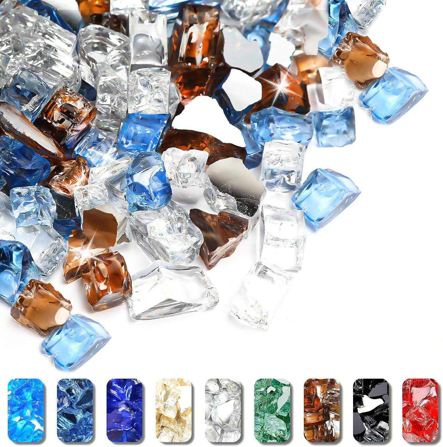 GRISUN 20 Pounds Fire Glass Mixed Color for Stunning Fire Pits
