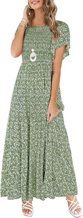 Kranda Women Floral Smocked Maxi Dress - Flattering Everyday Fit