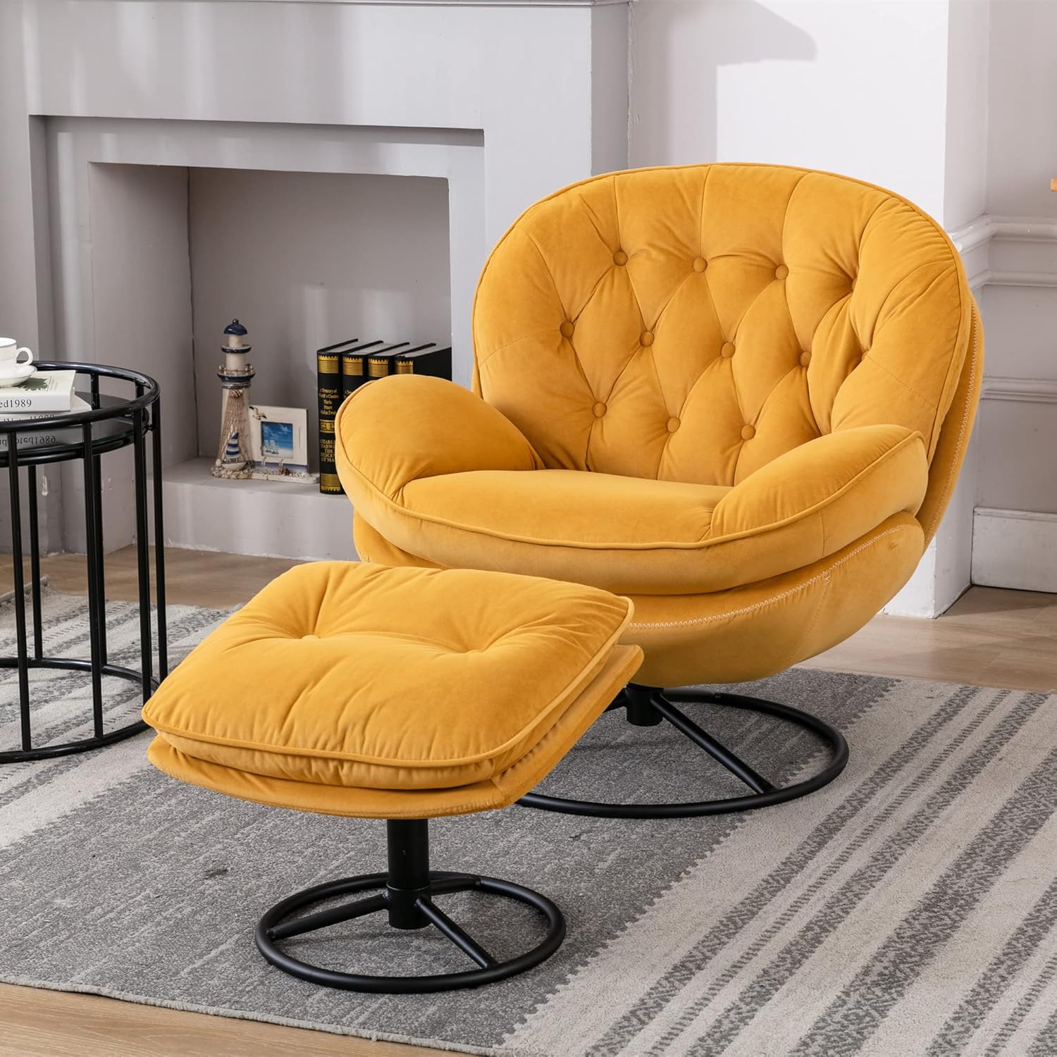 Yellow Velvet Swivel Chair Set - 360 Comfort
