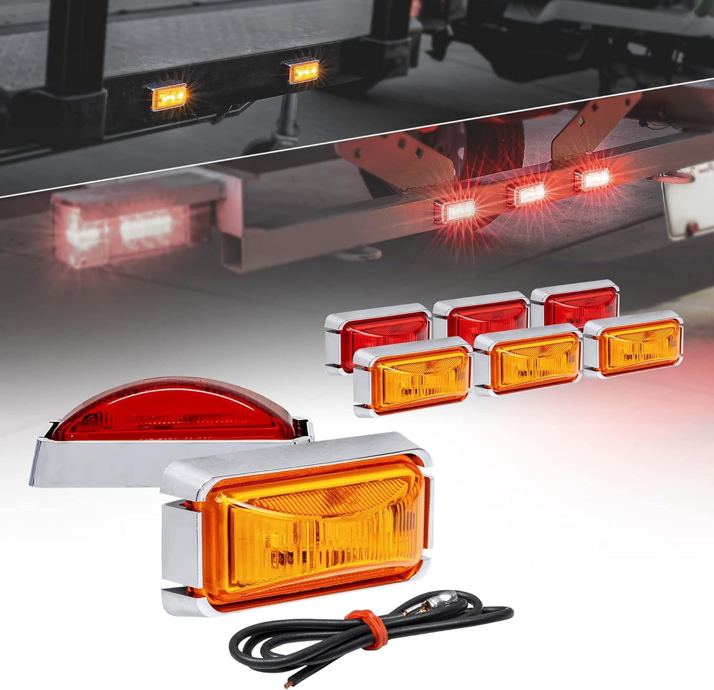 TRUE MODS 8pc 2.5in Amber Red LED Trailer Marker Light Set