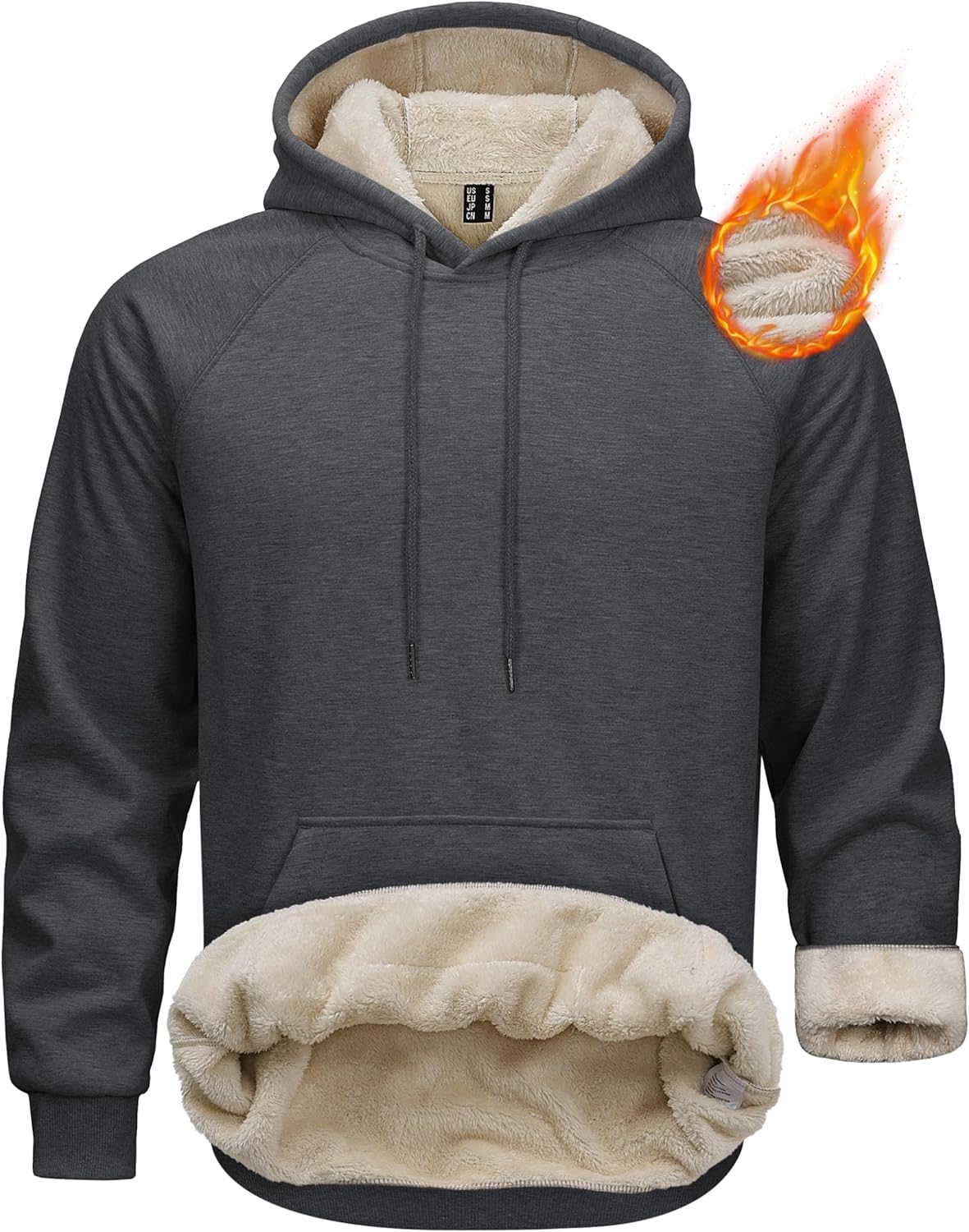 Heavyweight Sherpa Hoodie for Men - Warm Fleece Lined Sweatshirt