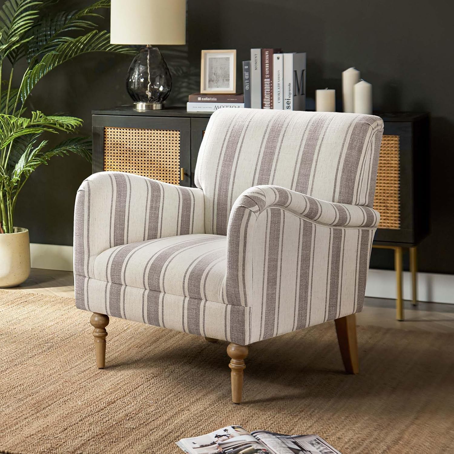 Stylish Tan Striped Accent Chair - HULALA HOME