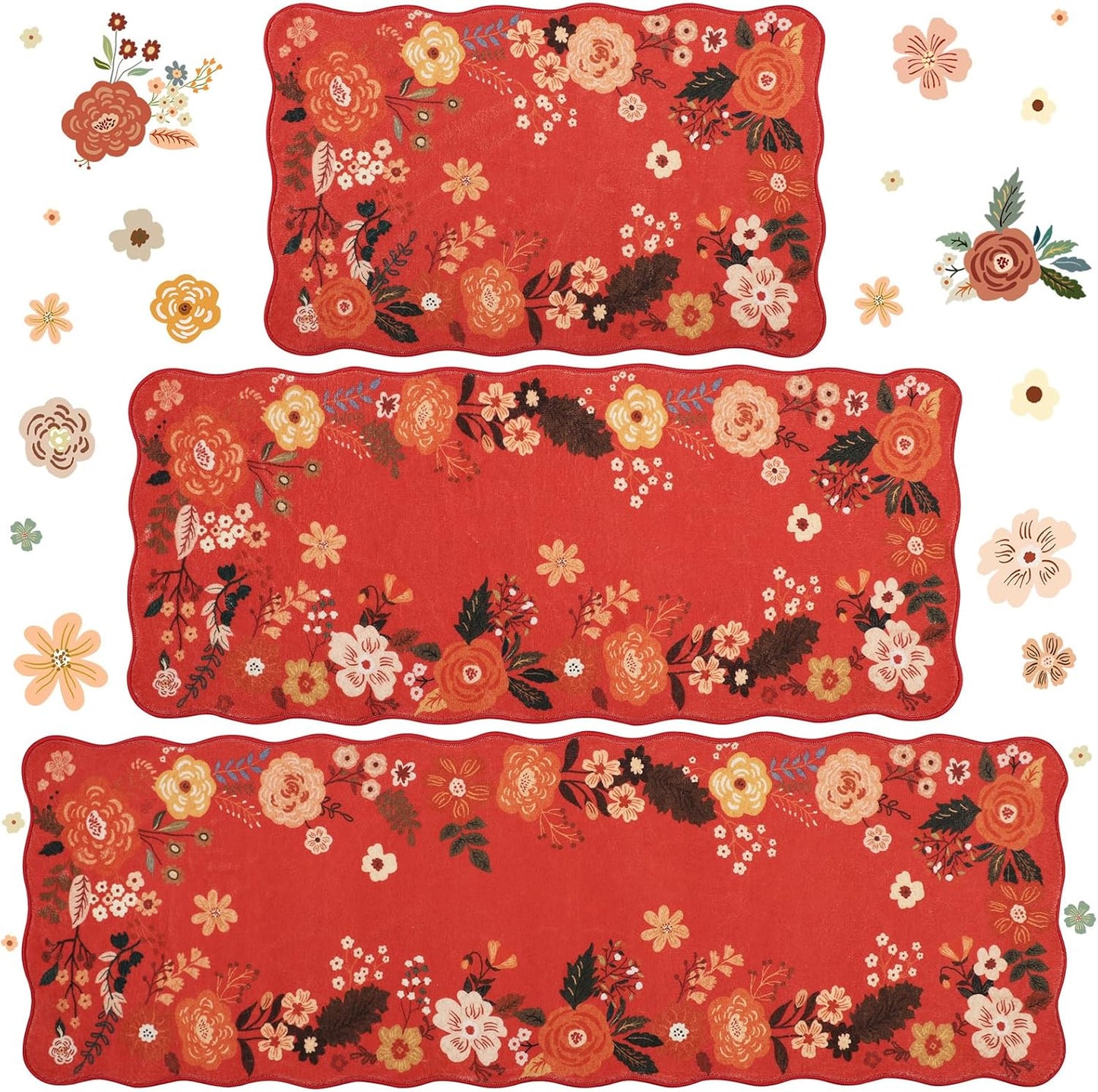 Vintage Floral Kitchen Rug Mat Sets 3PC for Cozy Decor
