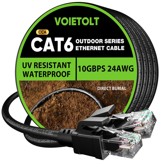 100ft Waterproof Cat6 Ethernet Cable - 10Gbps Speed