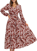 PRETTYGARDEN Floral Wrap Long Sleeve Ruffle Maxi Dress - Flowy Spring