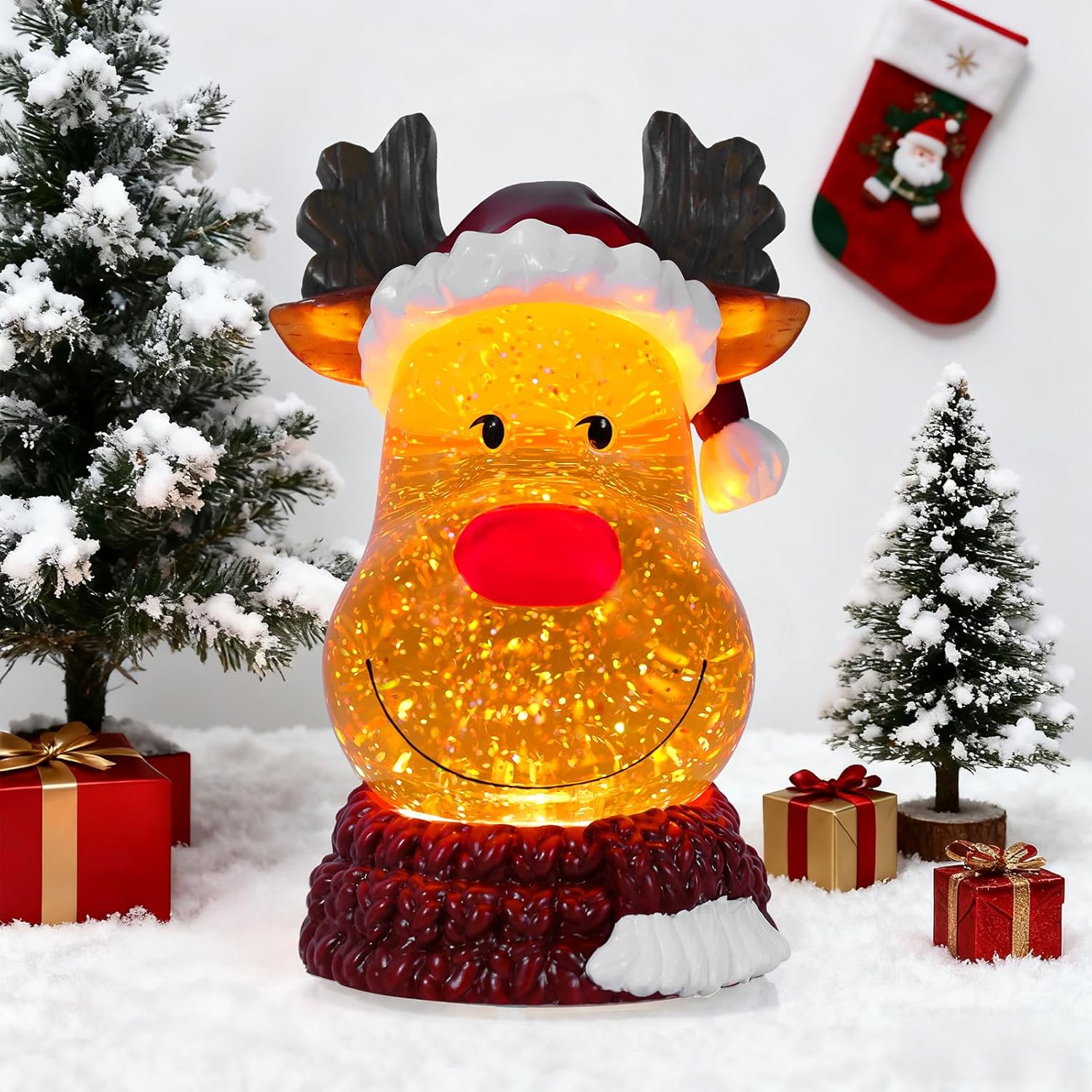 Enchanting Christmas Snow Globe with Reindeer and Glittering Light