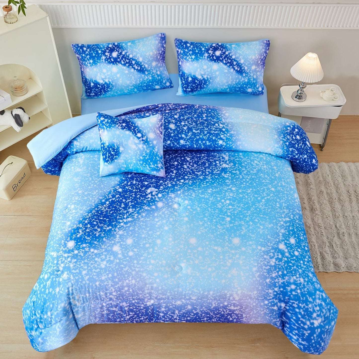 PERFEMET Blue Twin Comforter Set for Girls, 6 Pieces Bedding