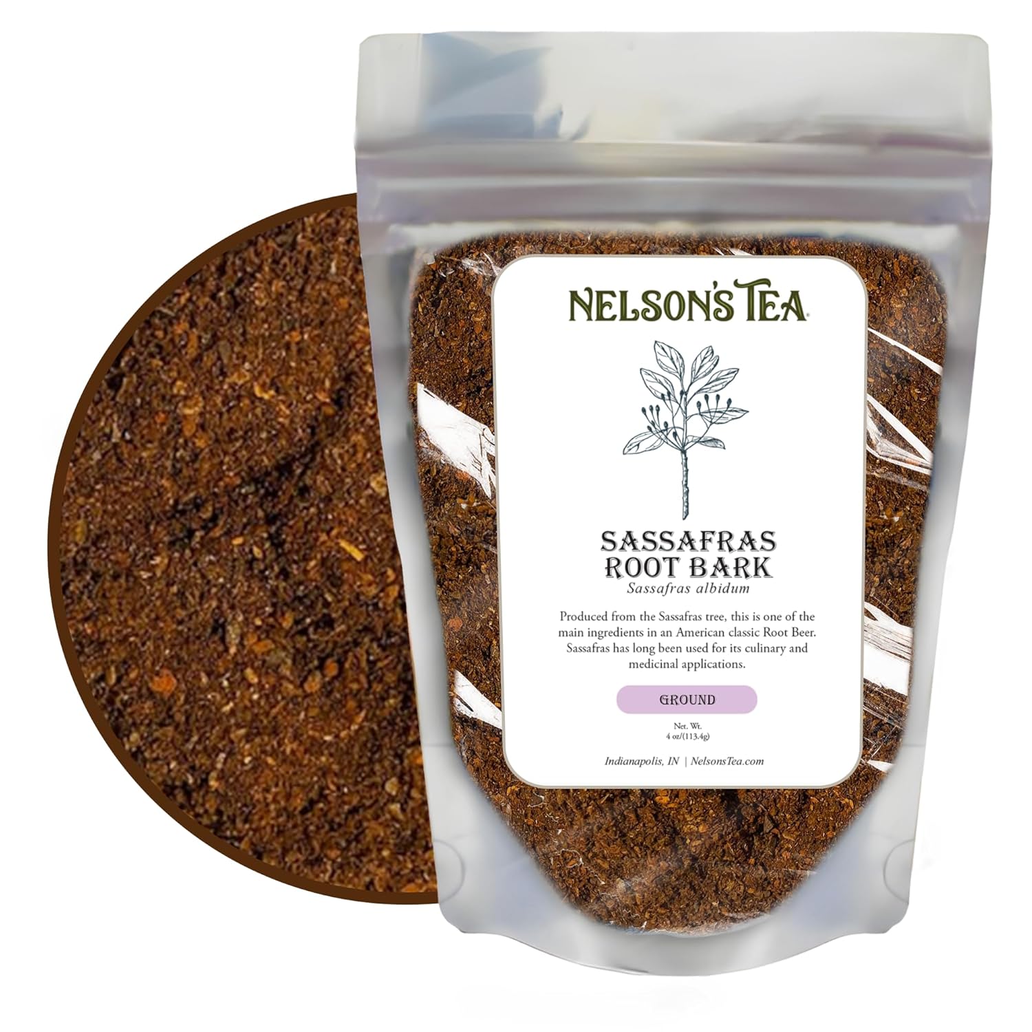 Sassafras Root Bark Ground Herbal Tea for Brewing Wellness