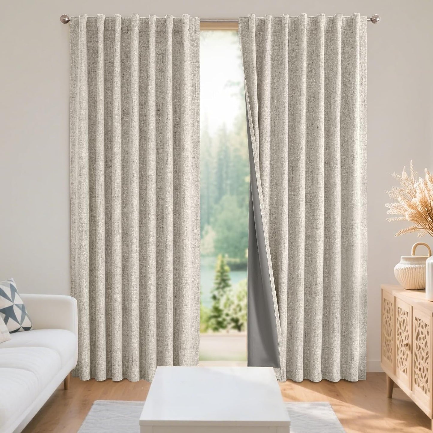 Joydeco Blackout Curtains for Bedroom - 84 Inch Long Light Beige