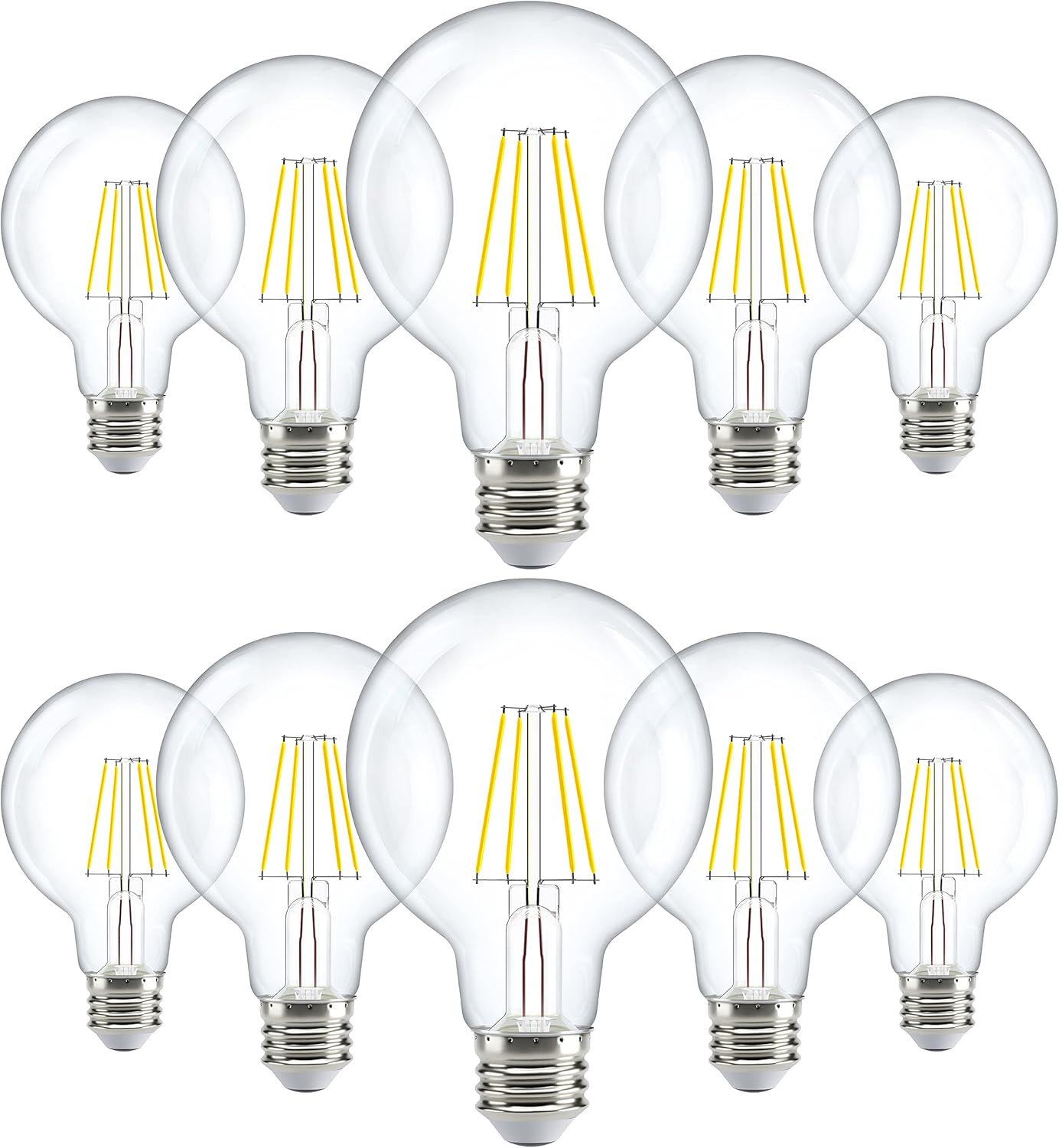 G25 LED Light Bulbs - Dimmable Filament Edison Globe 10 Pack