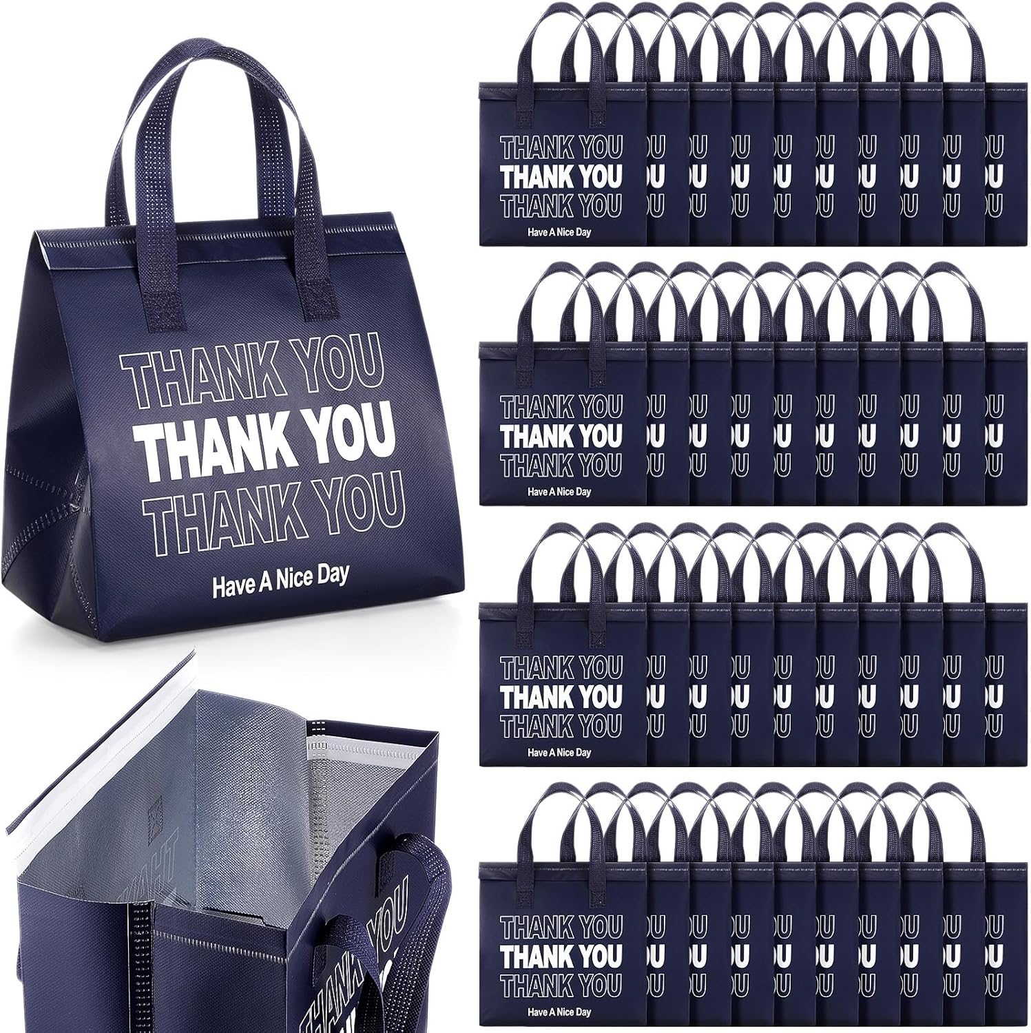 80 Pcs Thank You Insulated Bags for Food Delivery Bulk