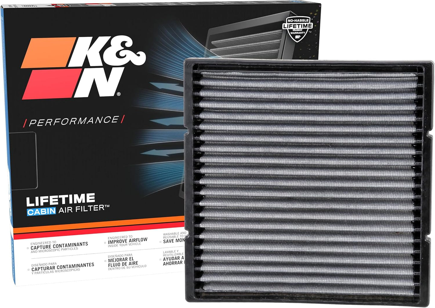 K&N LIFETIME Cabin Air Filter: Premium Washable Clean Air