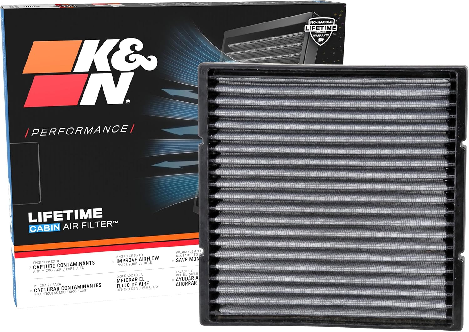 K&N LIFETIME Cabin Air Filter: Premium Washable Clean Air