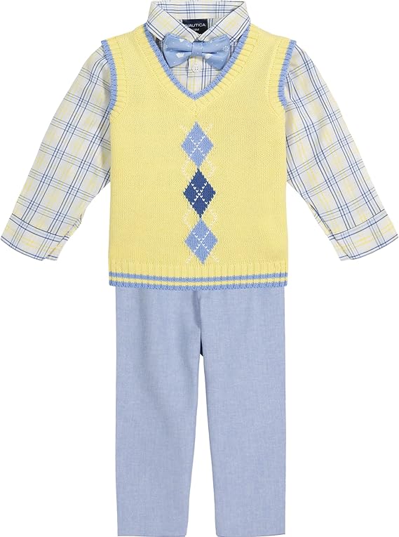 Nautica Baby Boys' 4-Piece Set with Dress Shirt, Vest, Pants, and Tie