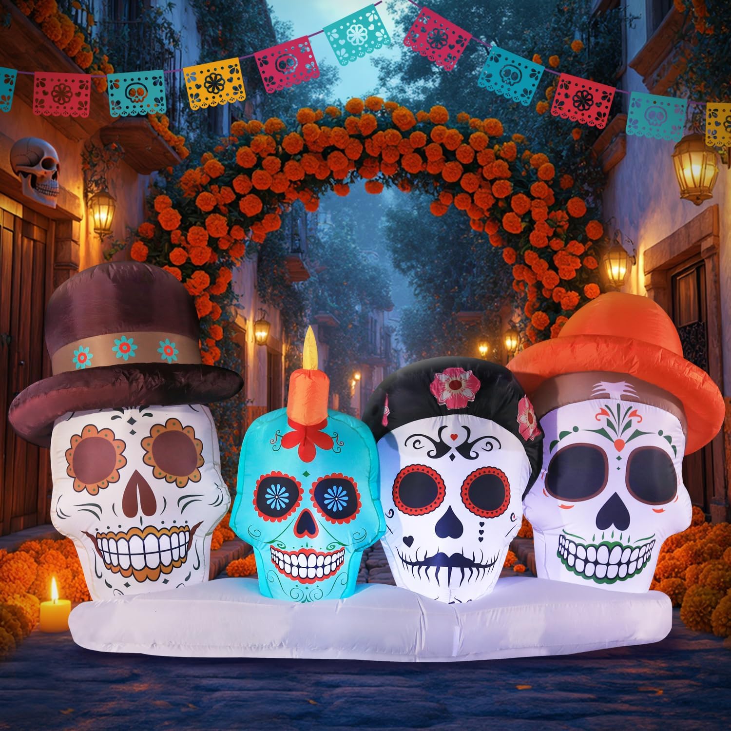 Dia de Los Muertos 8FT Inflatable Catrina Skulls for Halloween