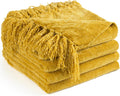Chenille Throw Blanket for Couch 50in x 60in Twin - Soft Yellow Fringe