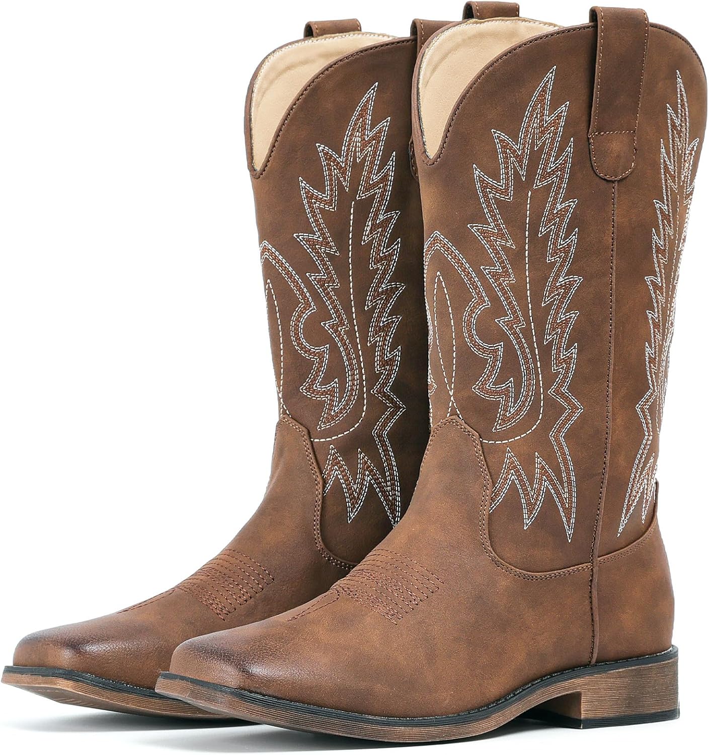 IUV Cowboy Boots for Women - Stylish Square Toe Mid Calf Boots