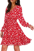 Women's Floral Chiffon Long Sleeve Mini Dress - Wrap Tie Back