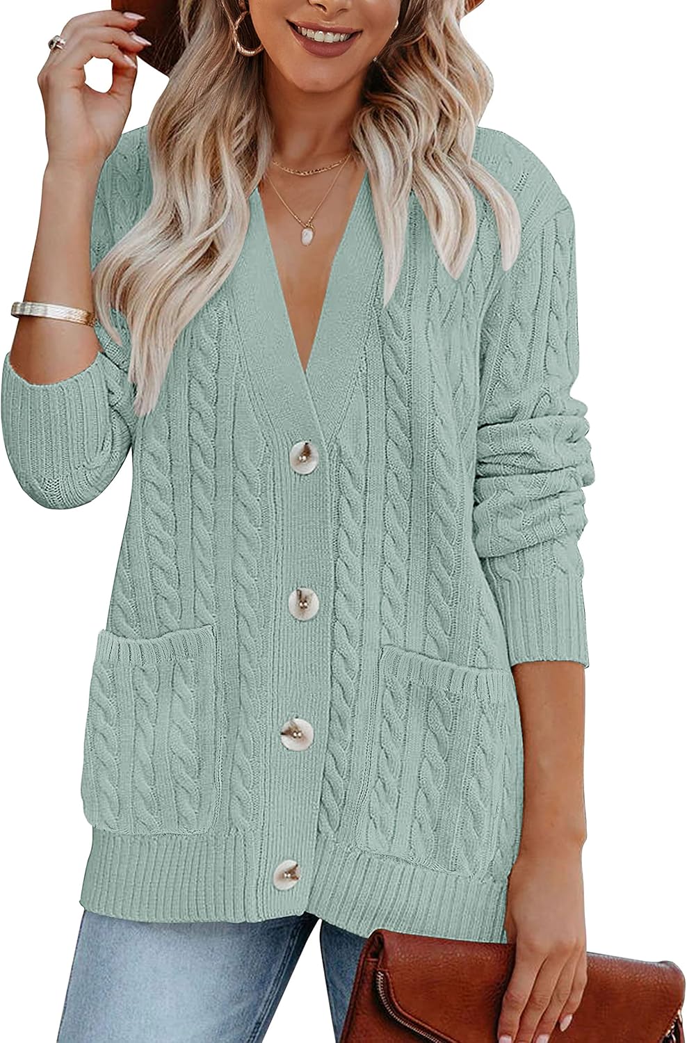 MEROKEETY Women's Chunky Cable Knit Cardigan Sweater for Fall