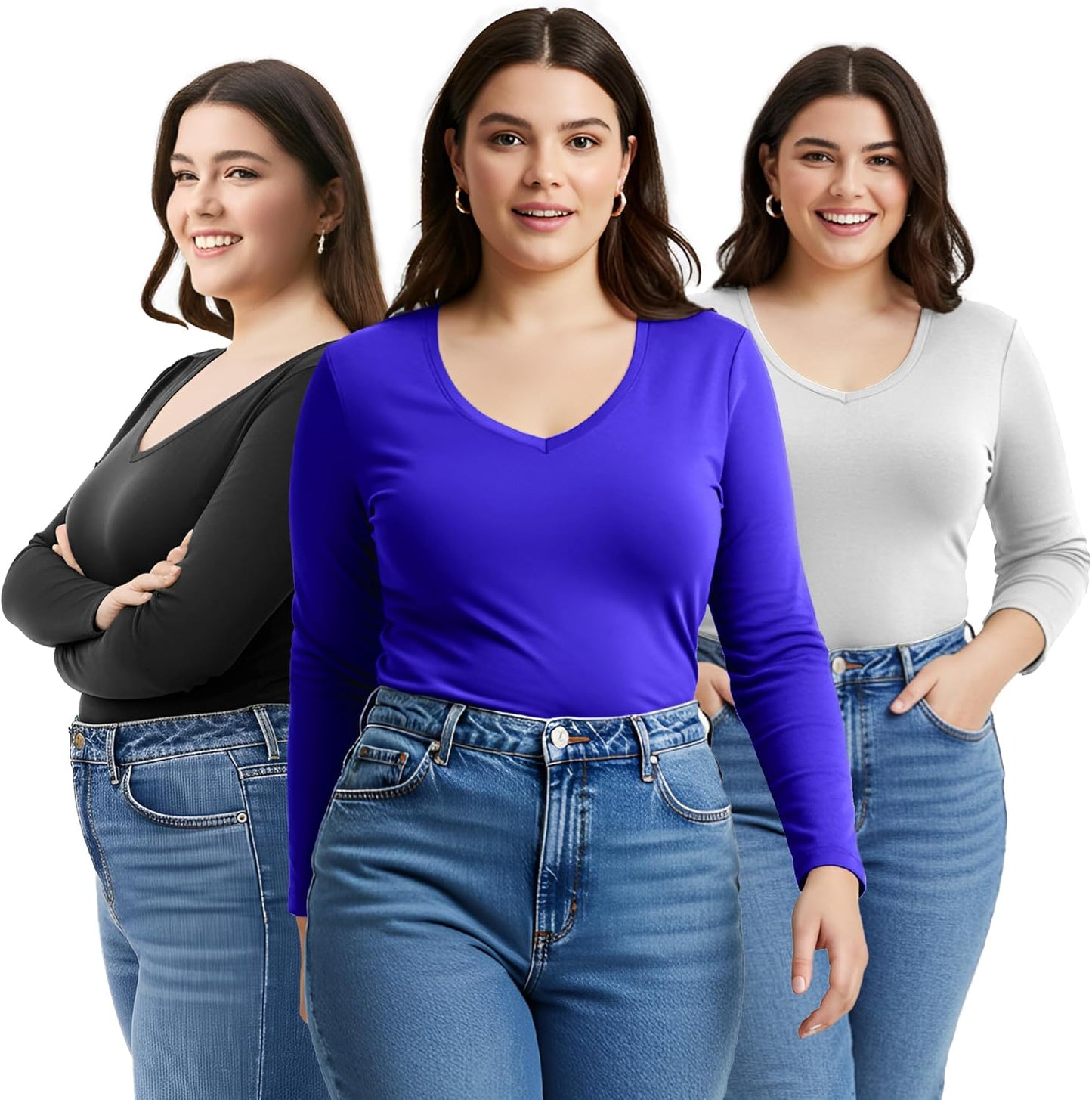 Emmalise Women's Vneck Long Sleeve Tee for Comfort and Style