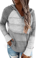 Women Color Block Hooded Crochet Sweater - Lightweight Cozy Fit Shoes