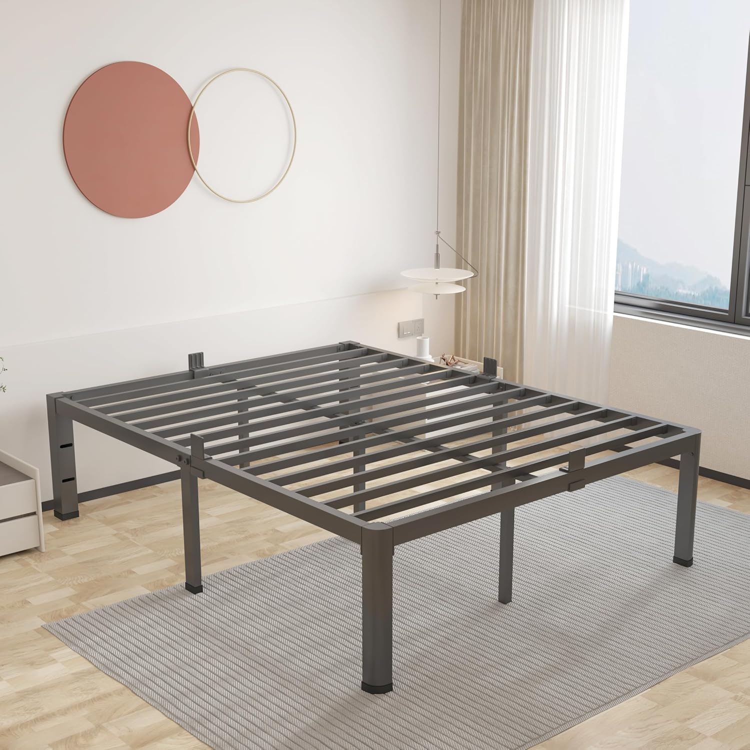 ROIL 16 Inch Full Bed Frame with Rounded Corner Design and Storage