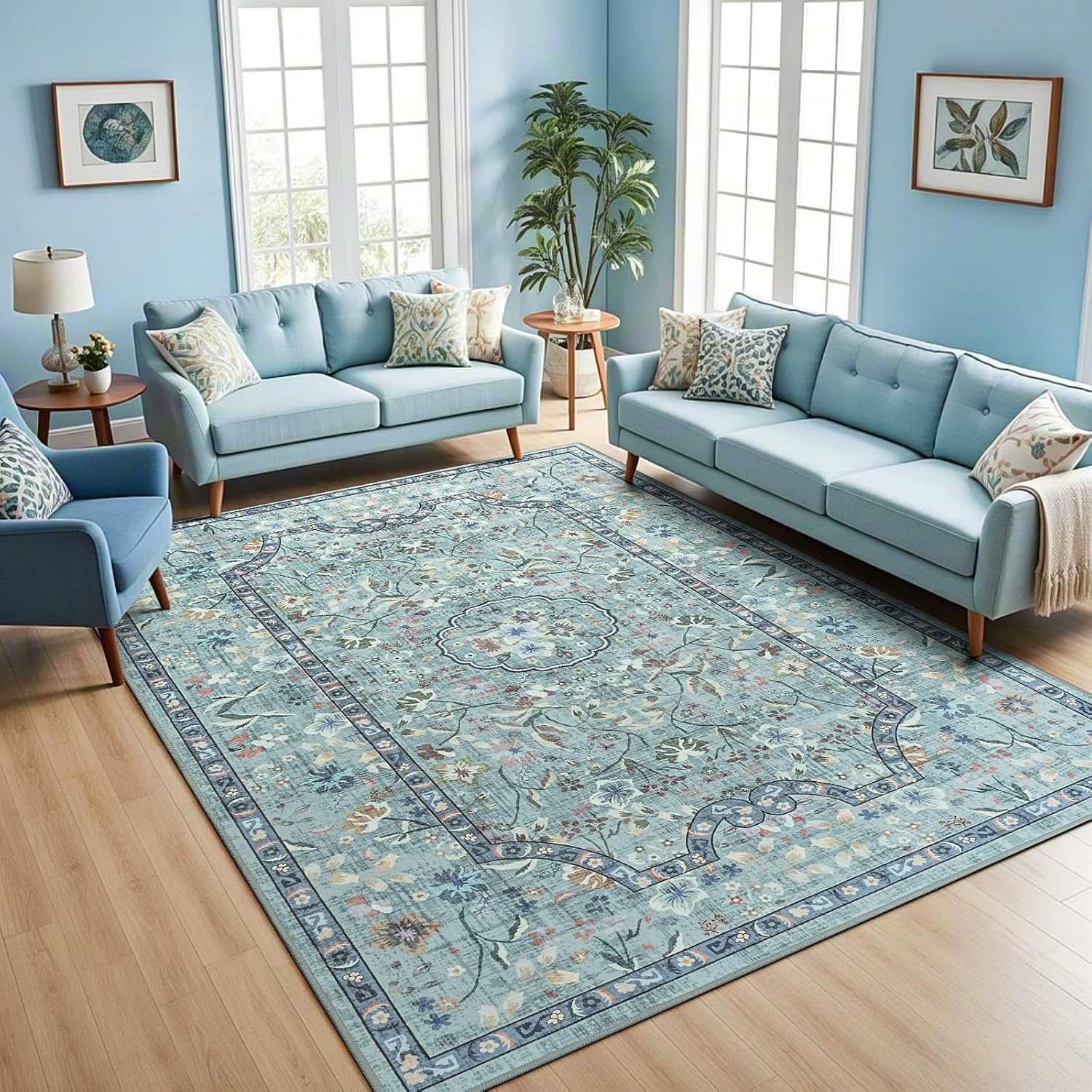 Vasofe 5x7 Rug for Living Room, Vintage Floral Non Slip Carpet