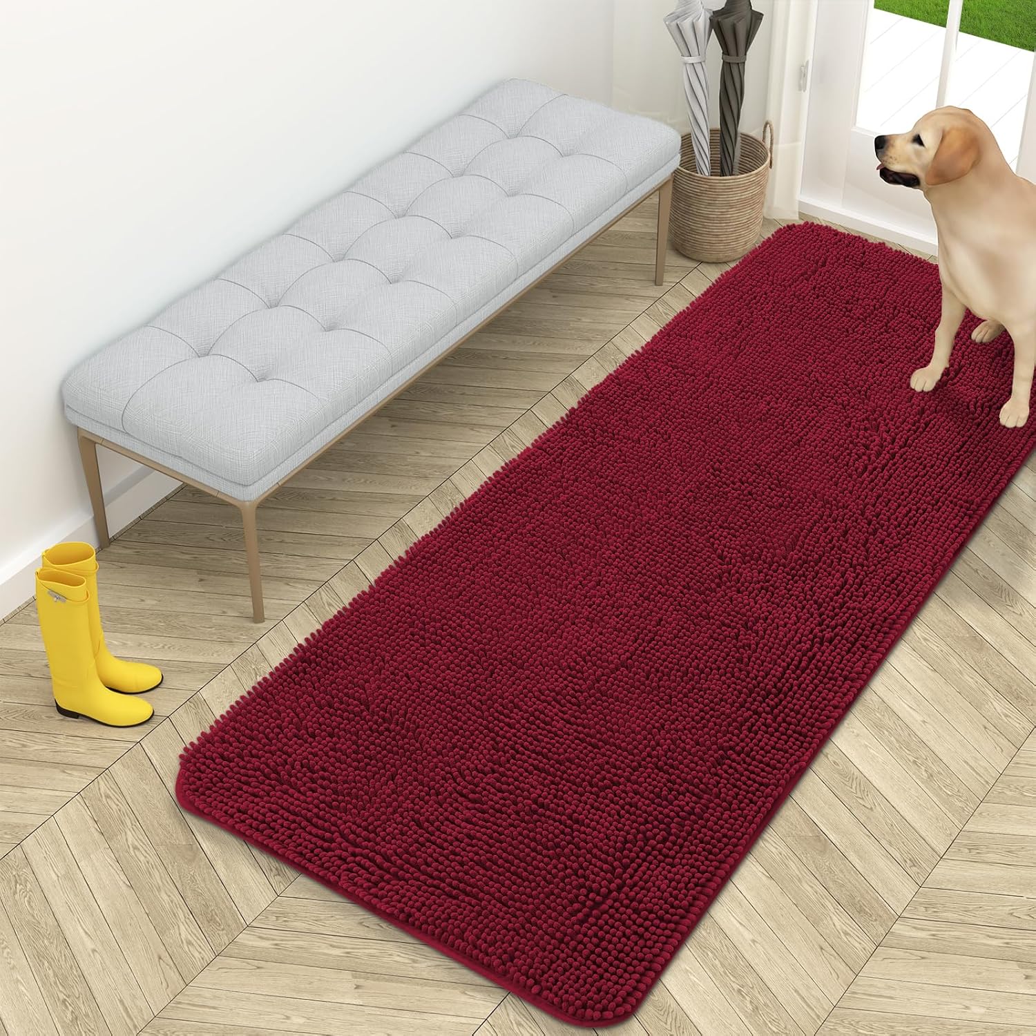 OLANLY Dog Door Mat for Muddy Paws - Absorbent Chenille Mat