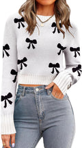 Crewneck Cropped Sweater - Trendy Ribbed Knit Pullover for Fall Size