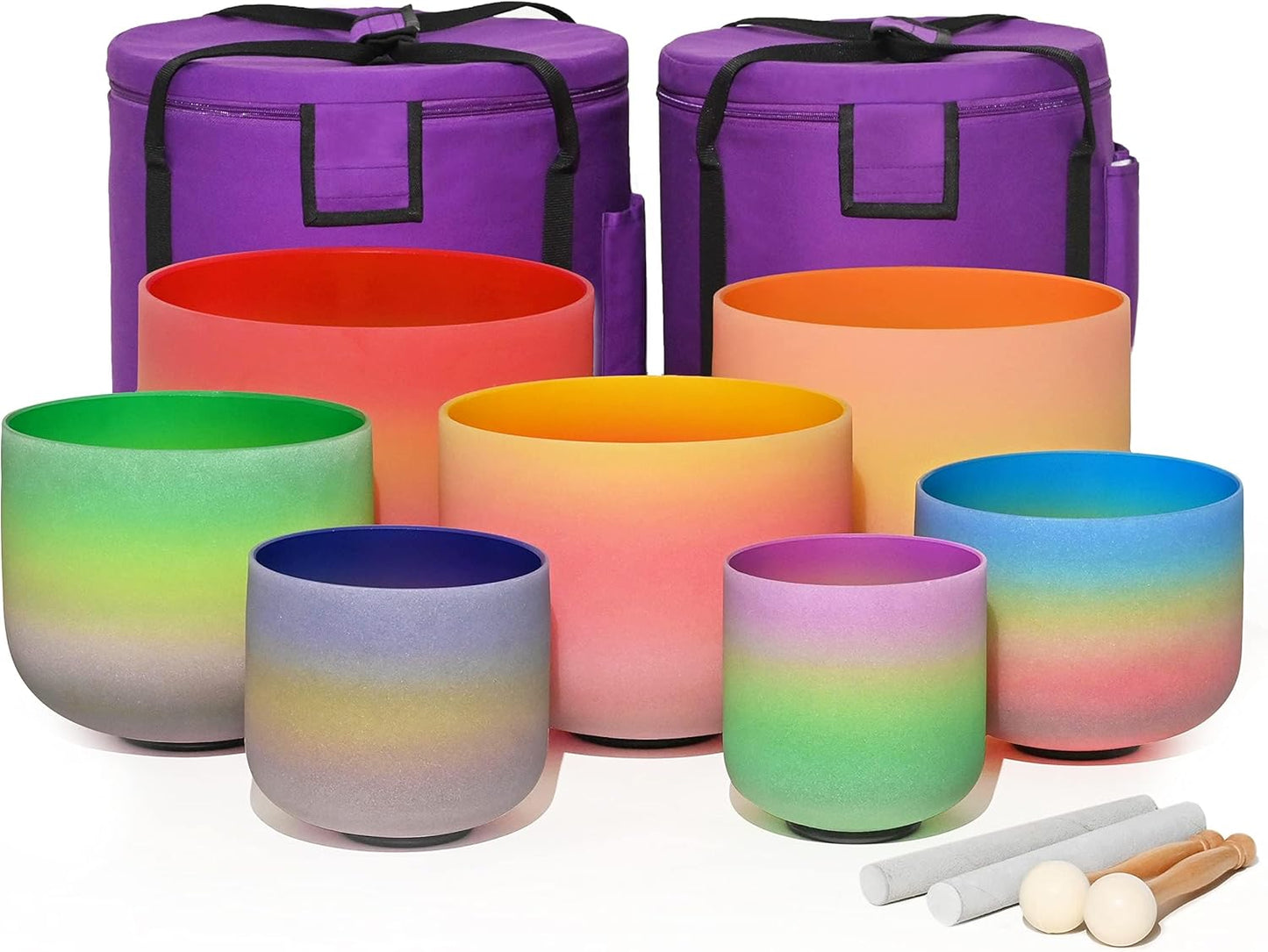 440HZ 7 PCS Quartz Rainbow Crystal Singing Bowls Set for Healing