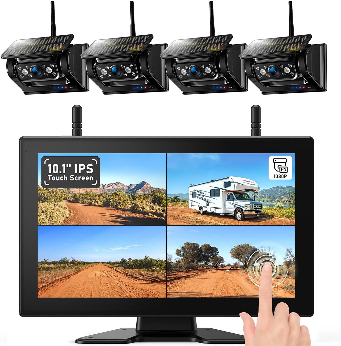 Magnetic Solar Wireless Backup Camera System with 10.1in Monitor