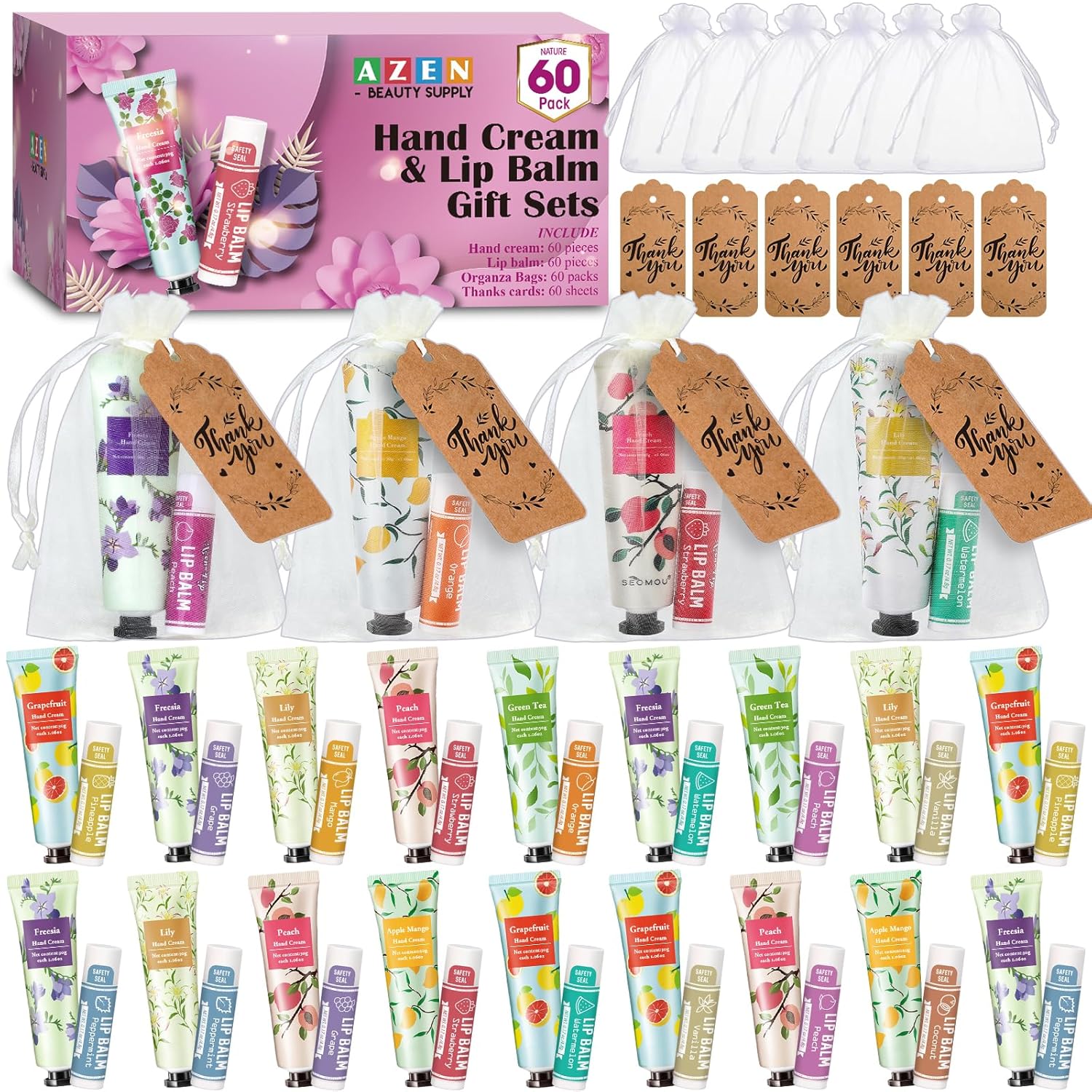 60 Sets Bulk Gifts Hand Cream and Lip Balm for Special Events