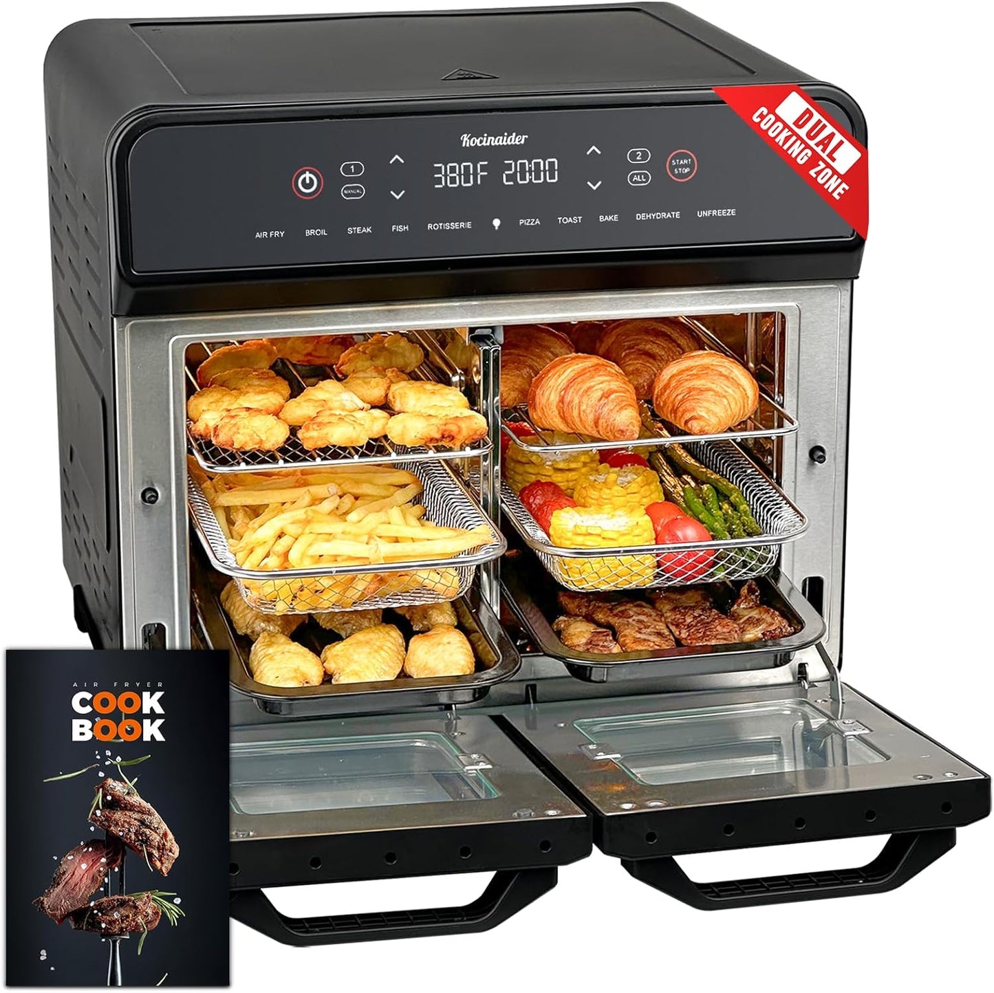 KocinaHome 24Qt Dual Zone Air Fryer Oven: Double the Crunch!