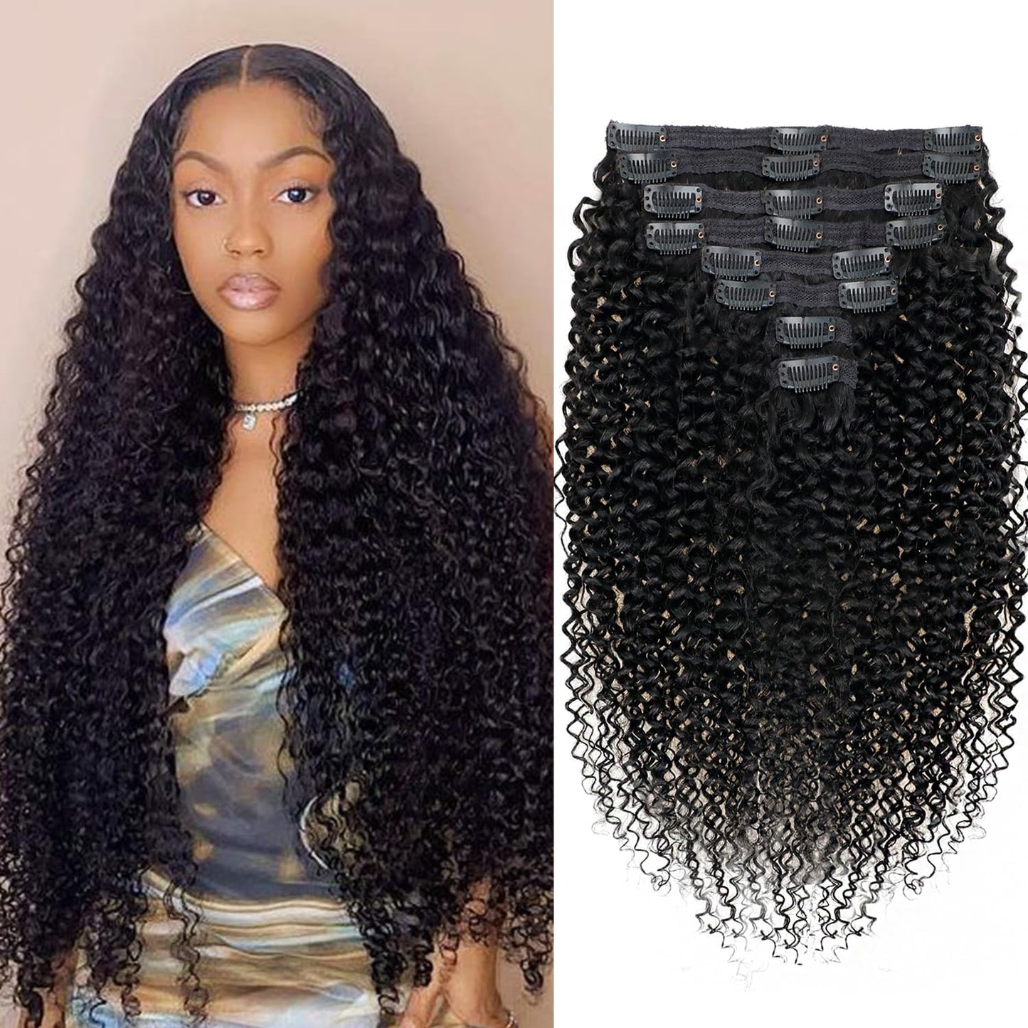 3C 4A Kinky Curly Human Hair Clip in Extensions for Women
