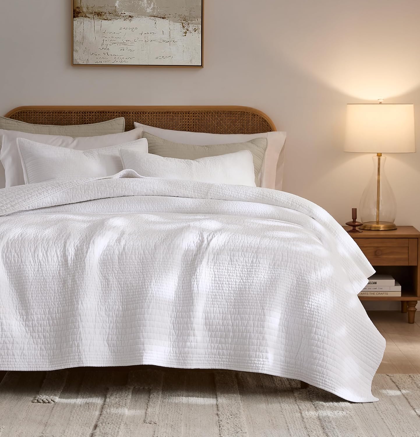 Palassio Striped White Cotton Quilt Set for California King Beds
