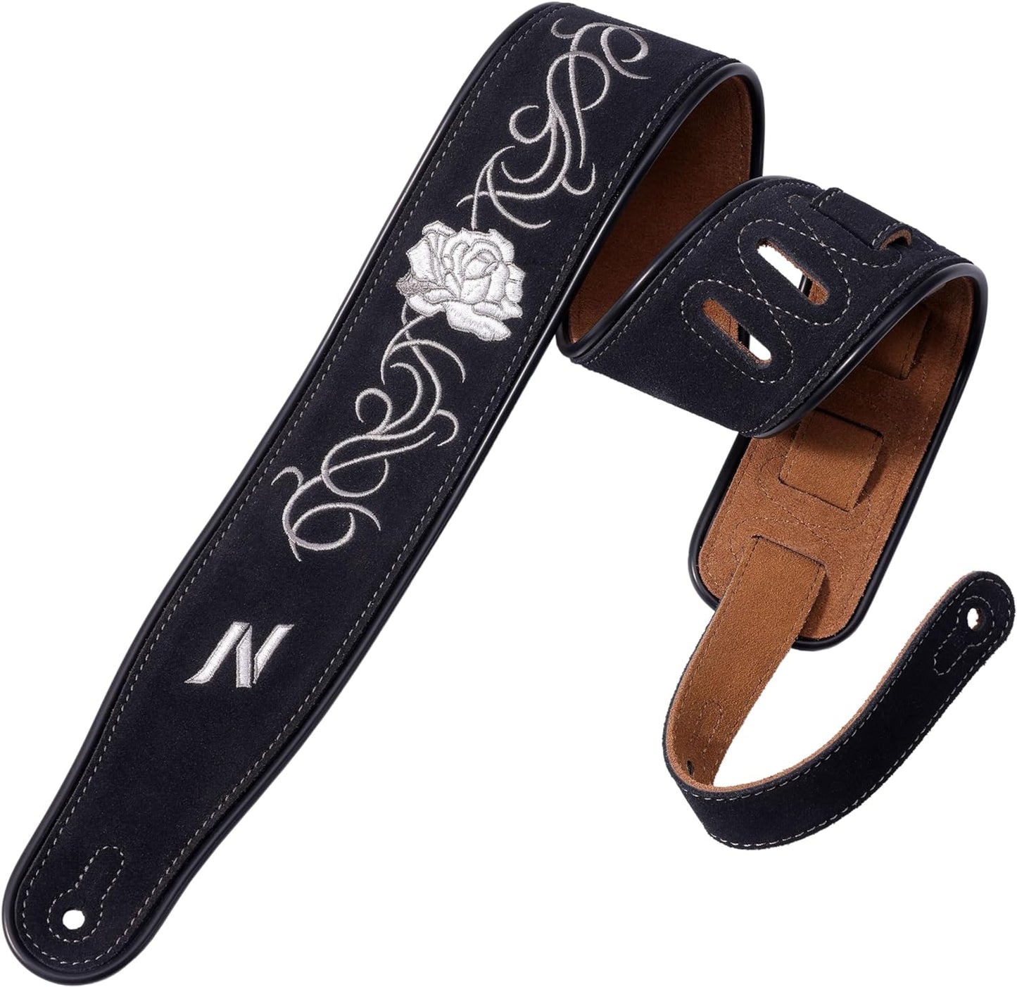 Vintage Rose Embroidered Guitar Strap - Ultimate Comfort & Style
