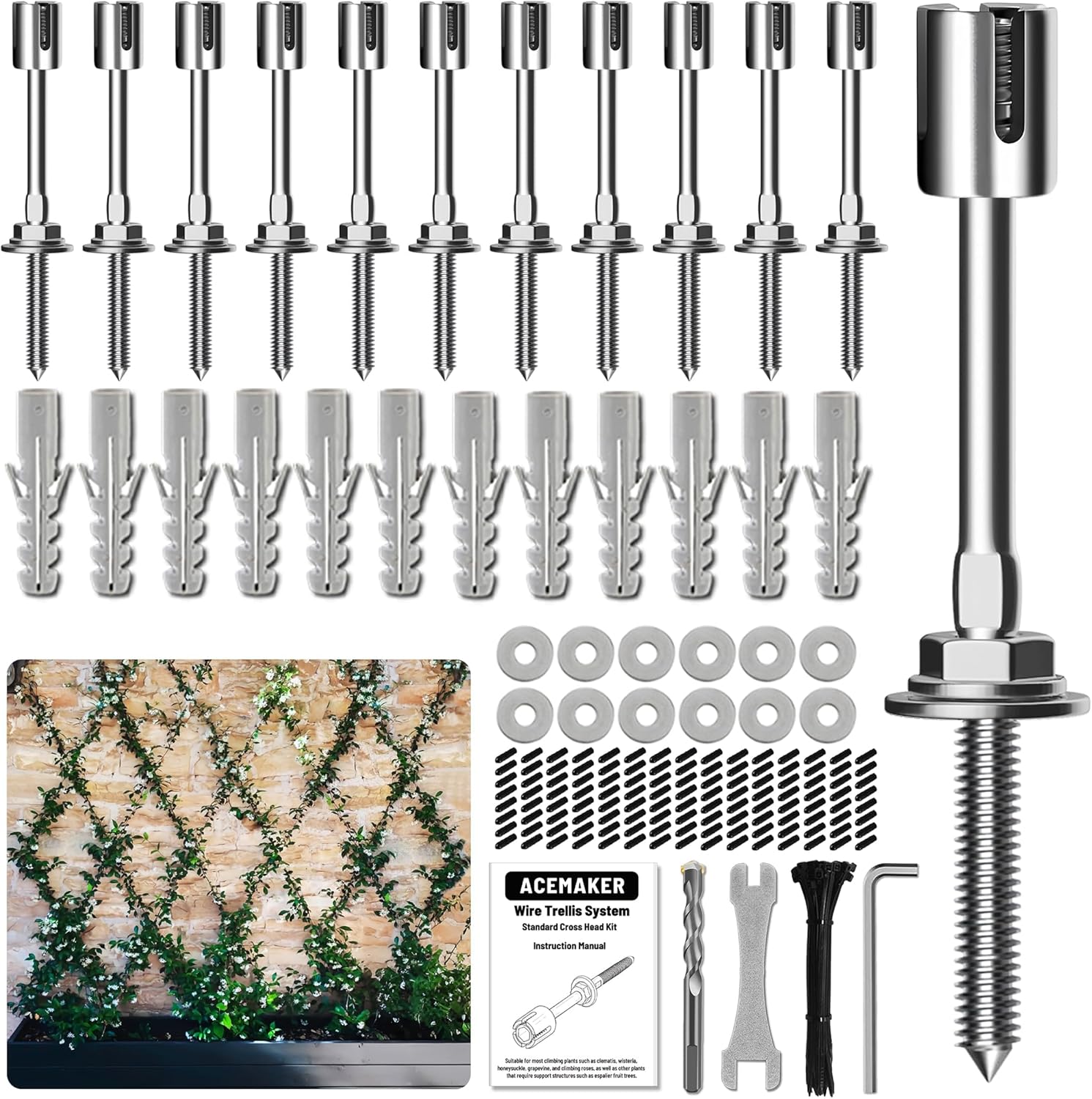 Wire Trellis for Climbing Plants Outdoor - 12 Set Wall Kit