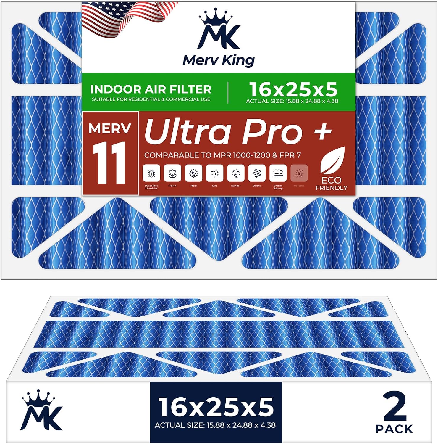 MervKing 16x25x5 Air Filter for HVAC, Furnace, and AC Systems